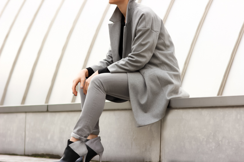 grey street style oversize coat manteau gris