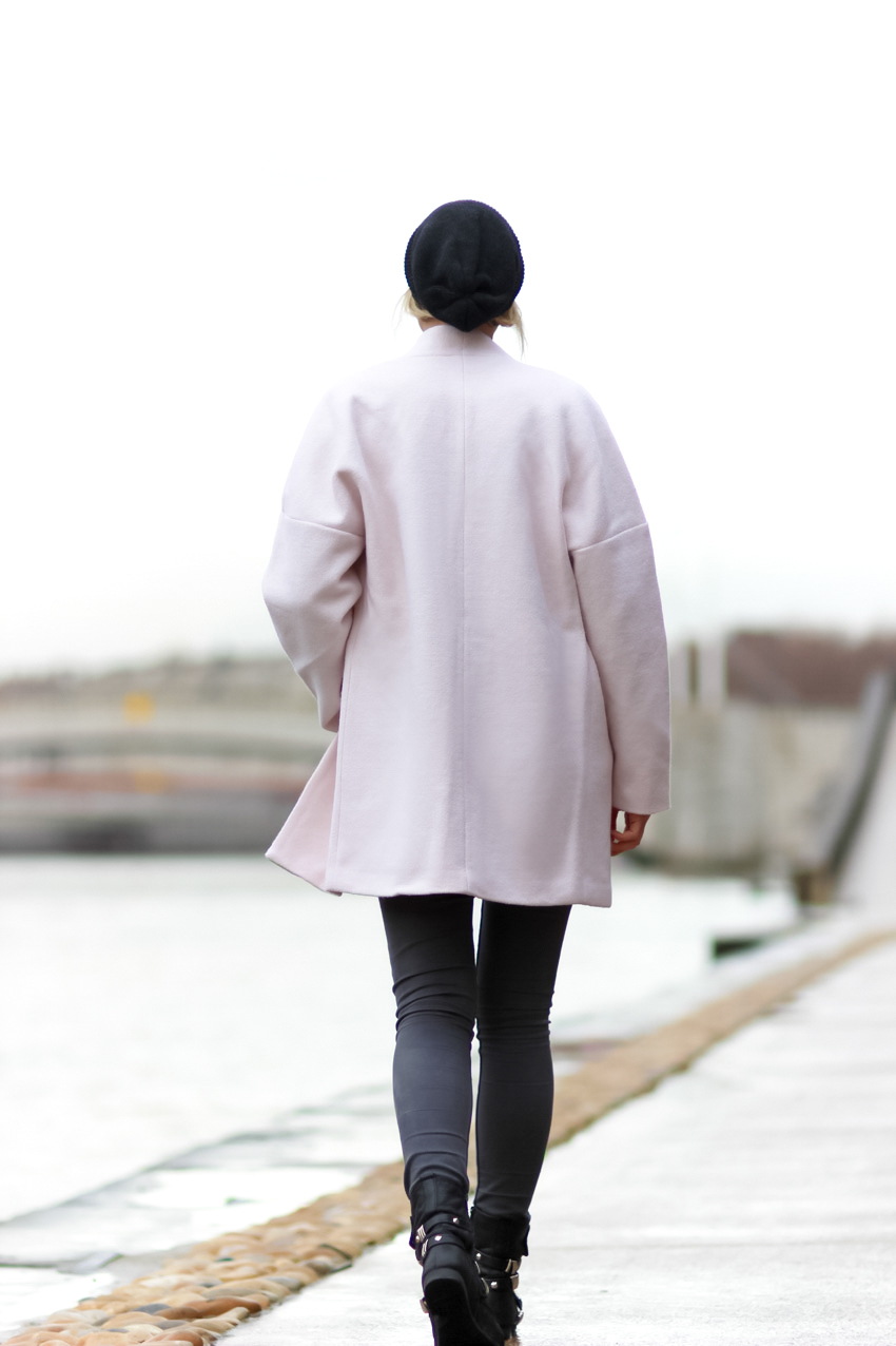 long manteau rose pale hiver