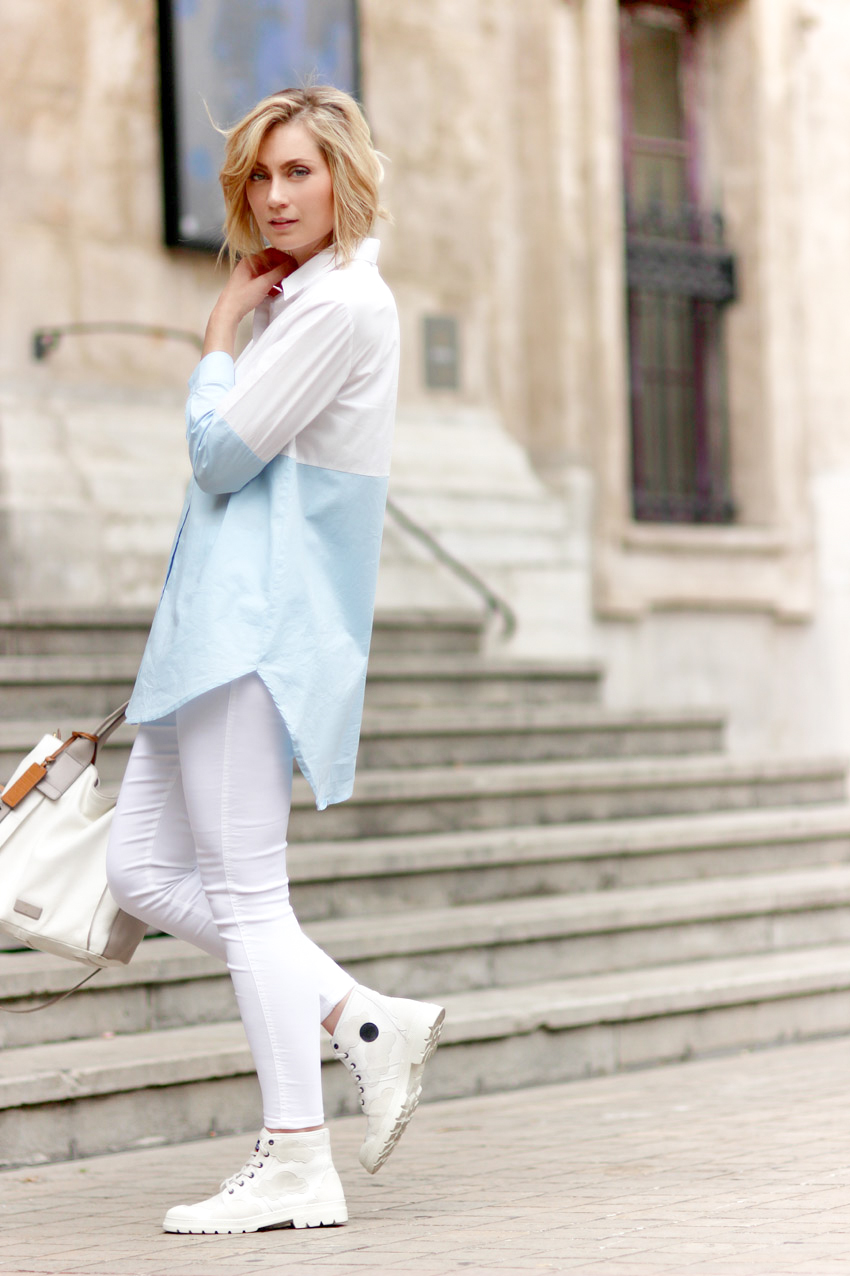 street style long white shirt