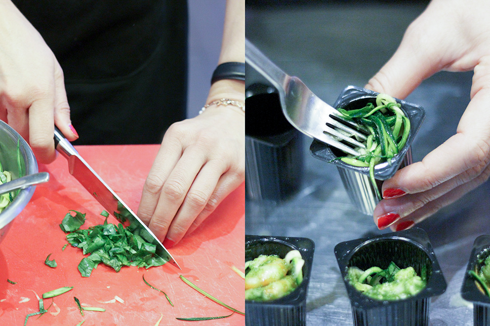 recette julienne de courgettes et crevettes au pesto